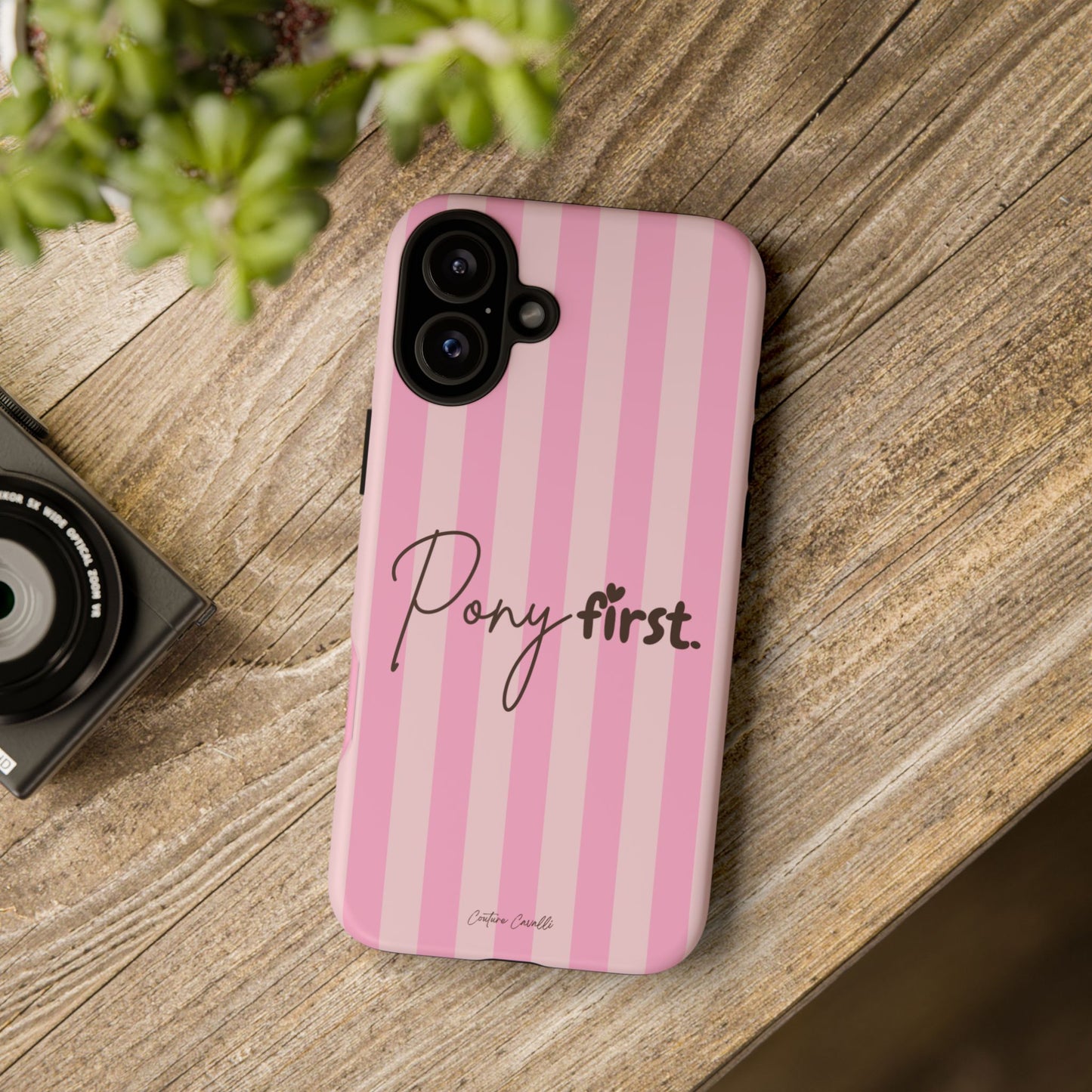 Pony First Phone Case — Pink Striped Tough Case for Horse Lovers