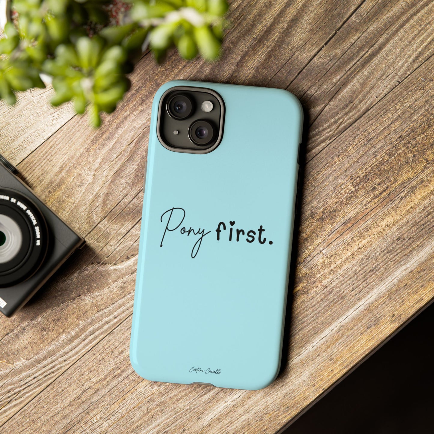 Pony First Phone Case - Protective Tough iPhone Cover with Minimalist Equestrian Script