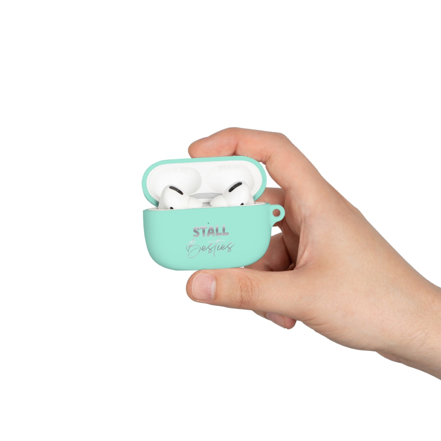 Minimal Personalized AirPods Case Cover — Custom Name Script with Carabiner