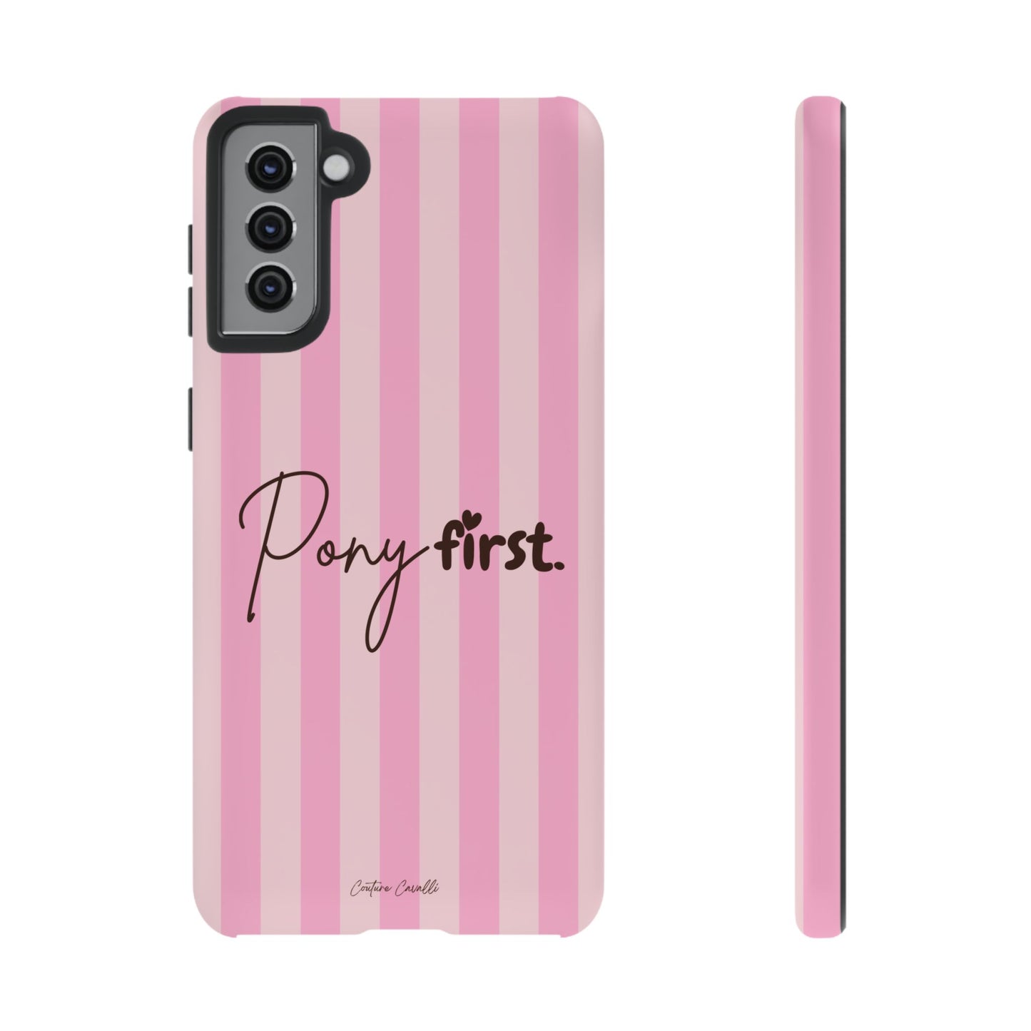 Pony First Phone Case — Pink Striped Tough Case for Horse Lovers