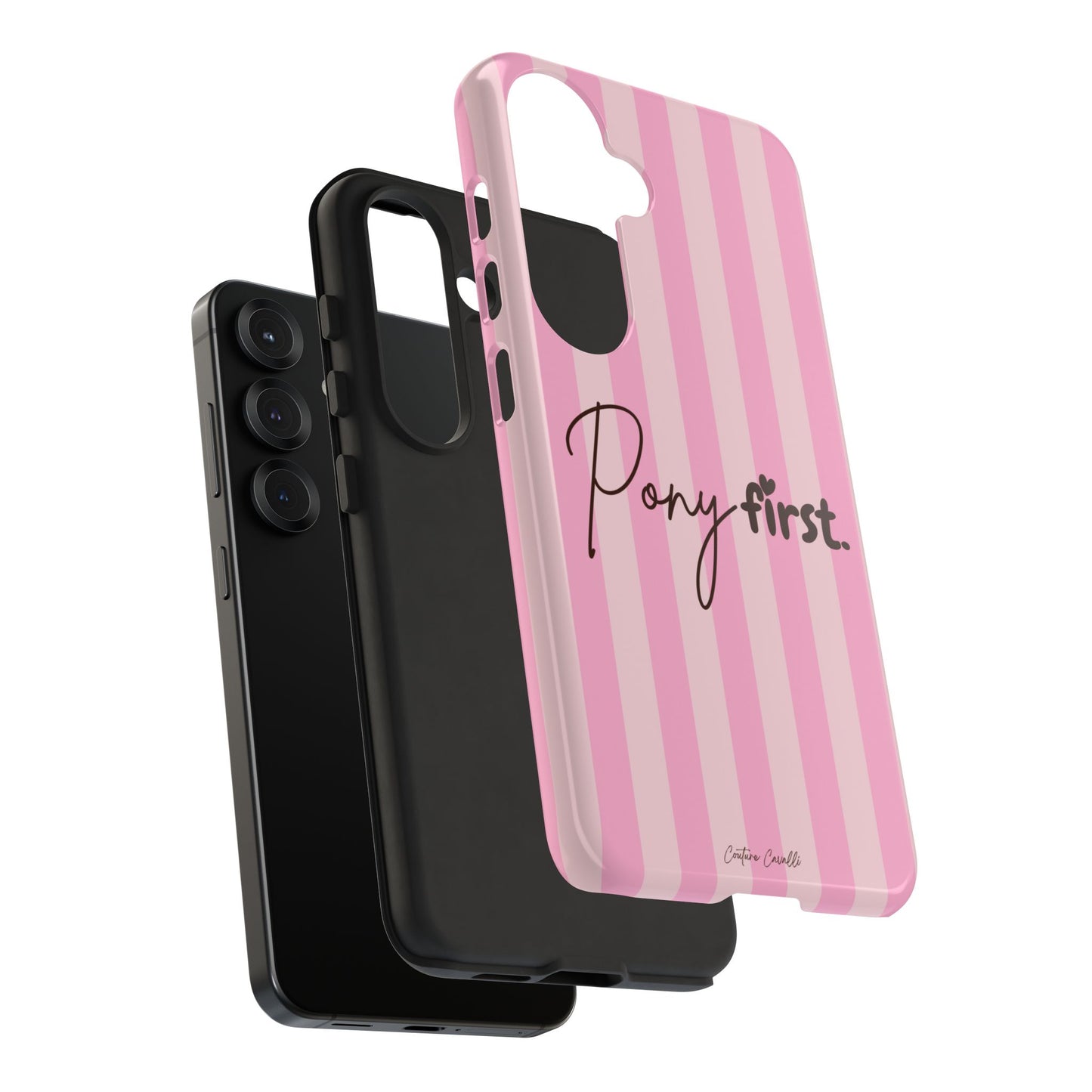 Pony First Phone Case — Pink Striped Tough Case for Horse Lovers