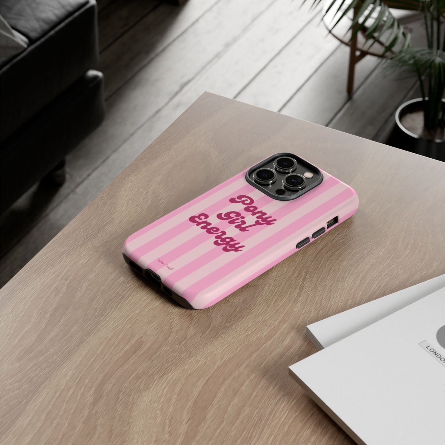 Pony Girl Energy Tough Phone Case — Pink Striped Protective Cover