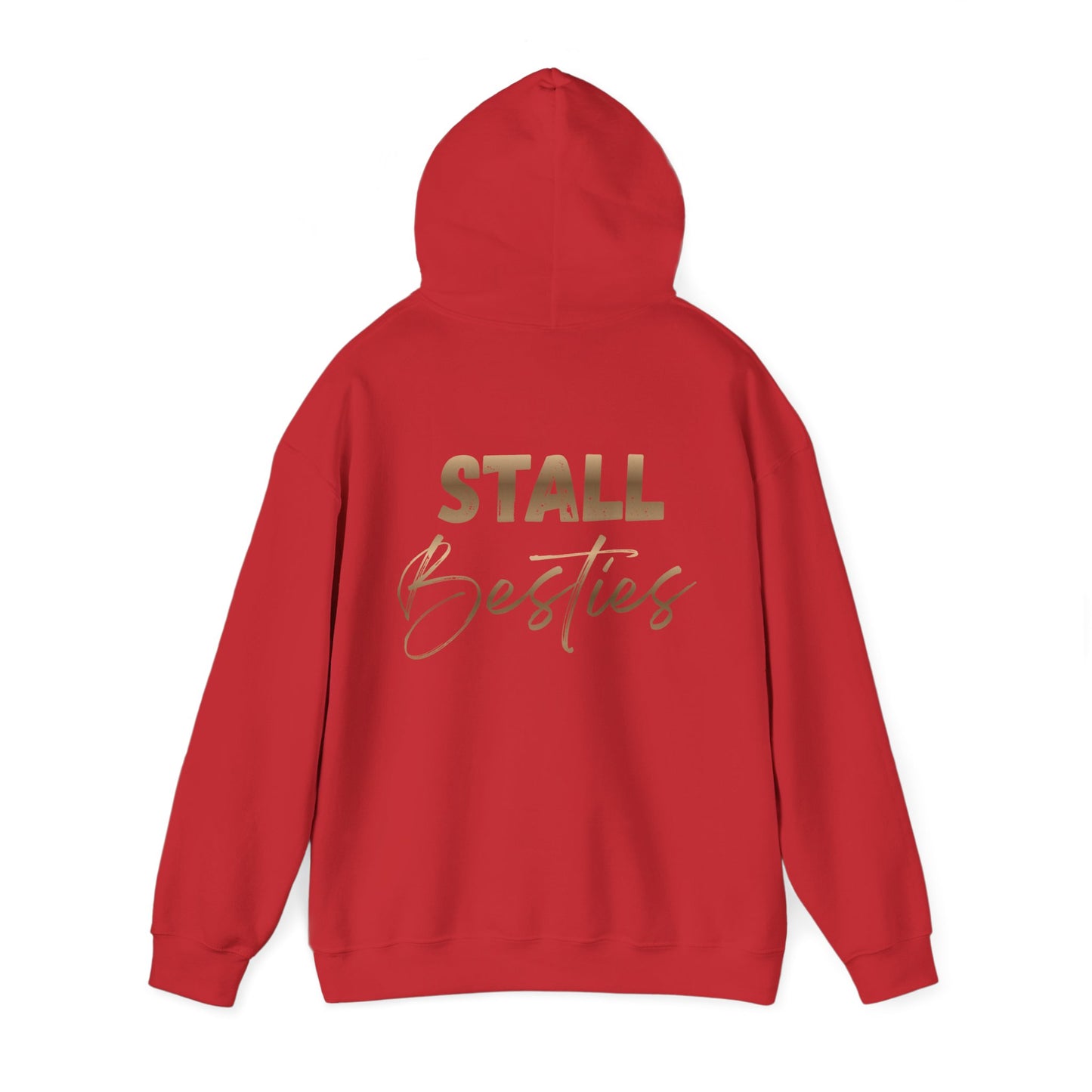 Stall Besties Hoodie — Cozy Friendship Pullover with Gold Script Back Design