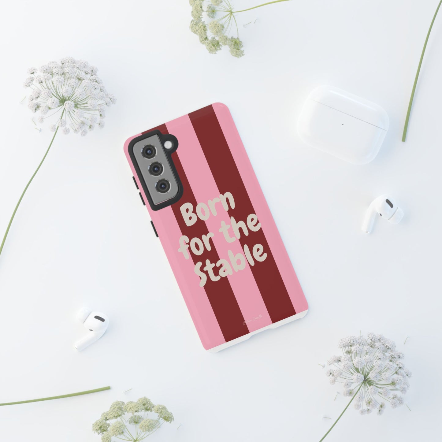 Phone Case — "Born for the Stable" Pink Striped Protective Tough Case