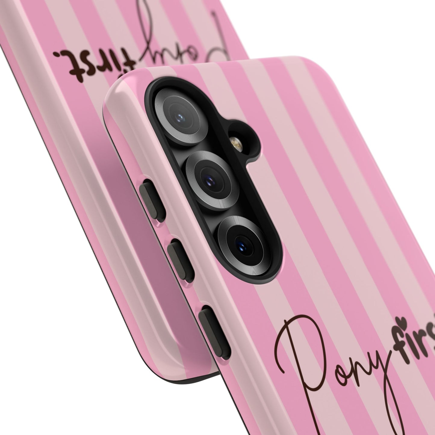 Pony First Phone Case — Pink Striped Tough Case for Horse Lovers