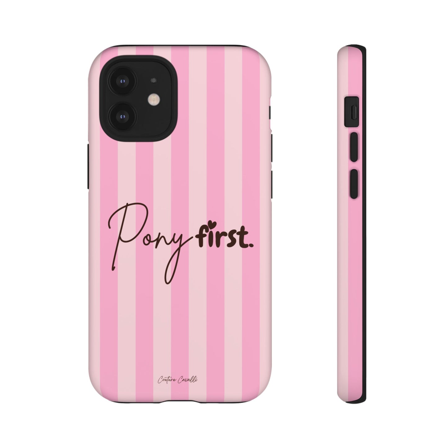 Pony First Phone Case — Pink Striped Tough Case for Horse Lovers