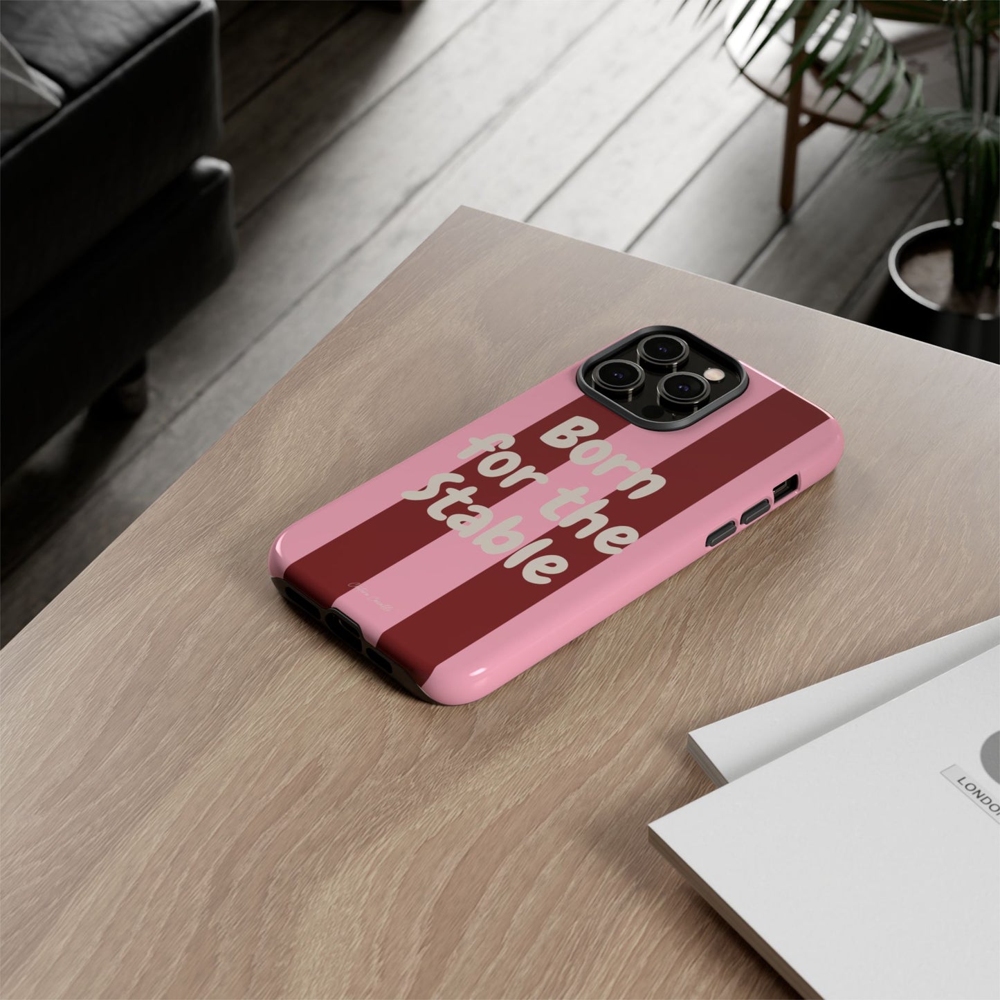 Phone Case — "Born for the Stable" Pink Striped Protective Tough Case