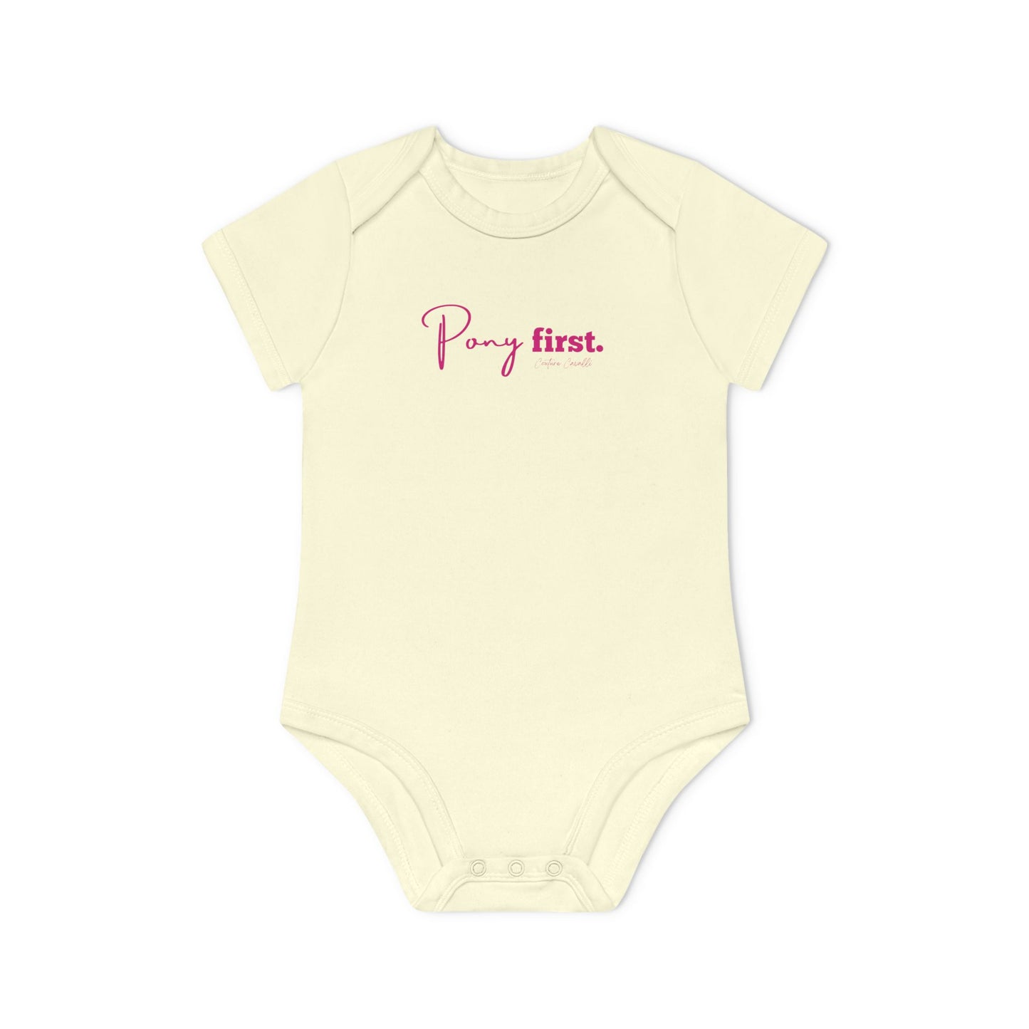 Pony First Baby Body – Pferdeliebe Body | Stall Baby Outfit | Reitsport Geschenkidee