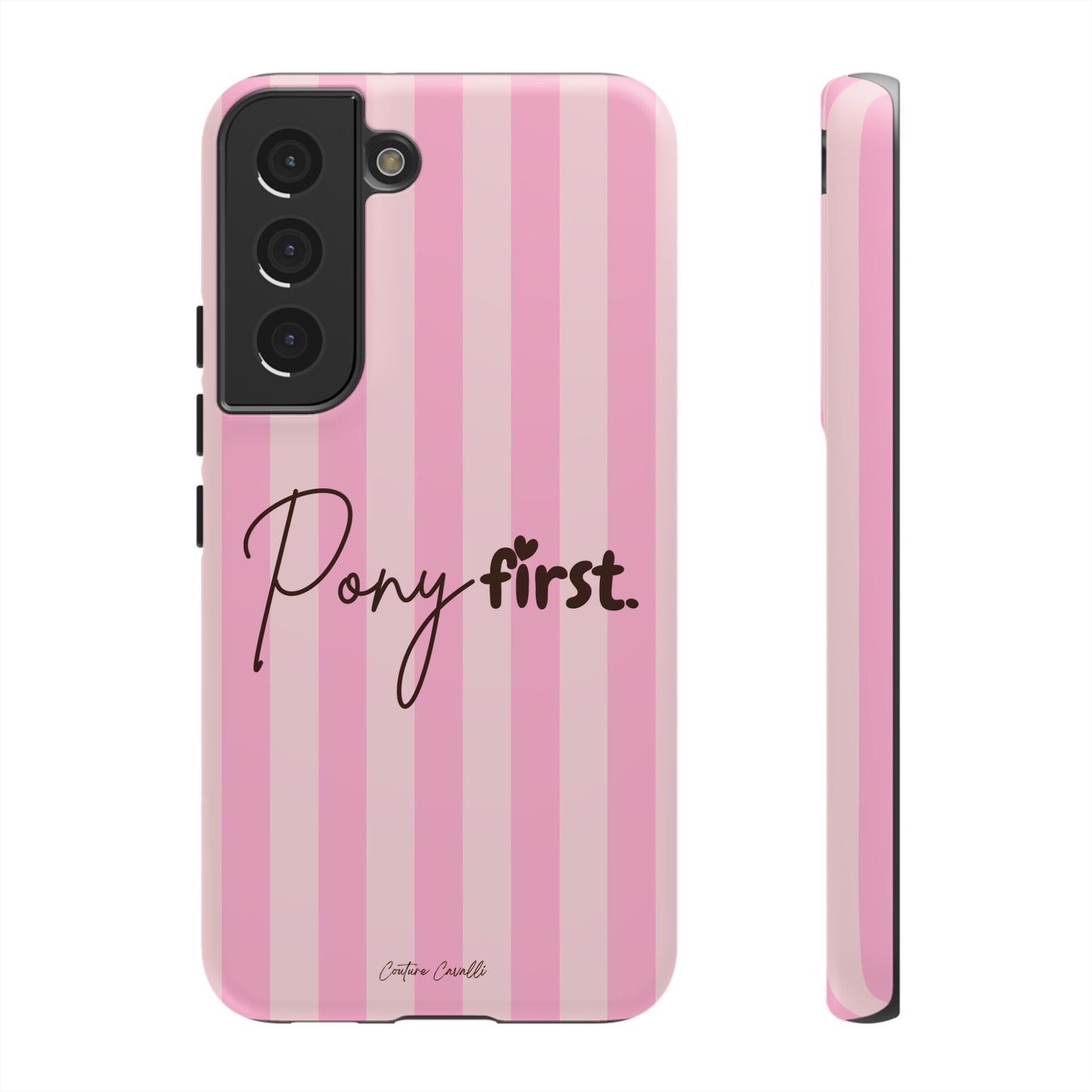 Pony First Phone Case — Pink Striped Tough Case for Horse Lovers