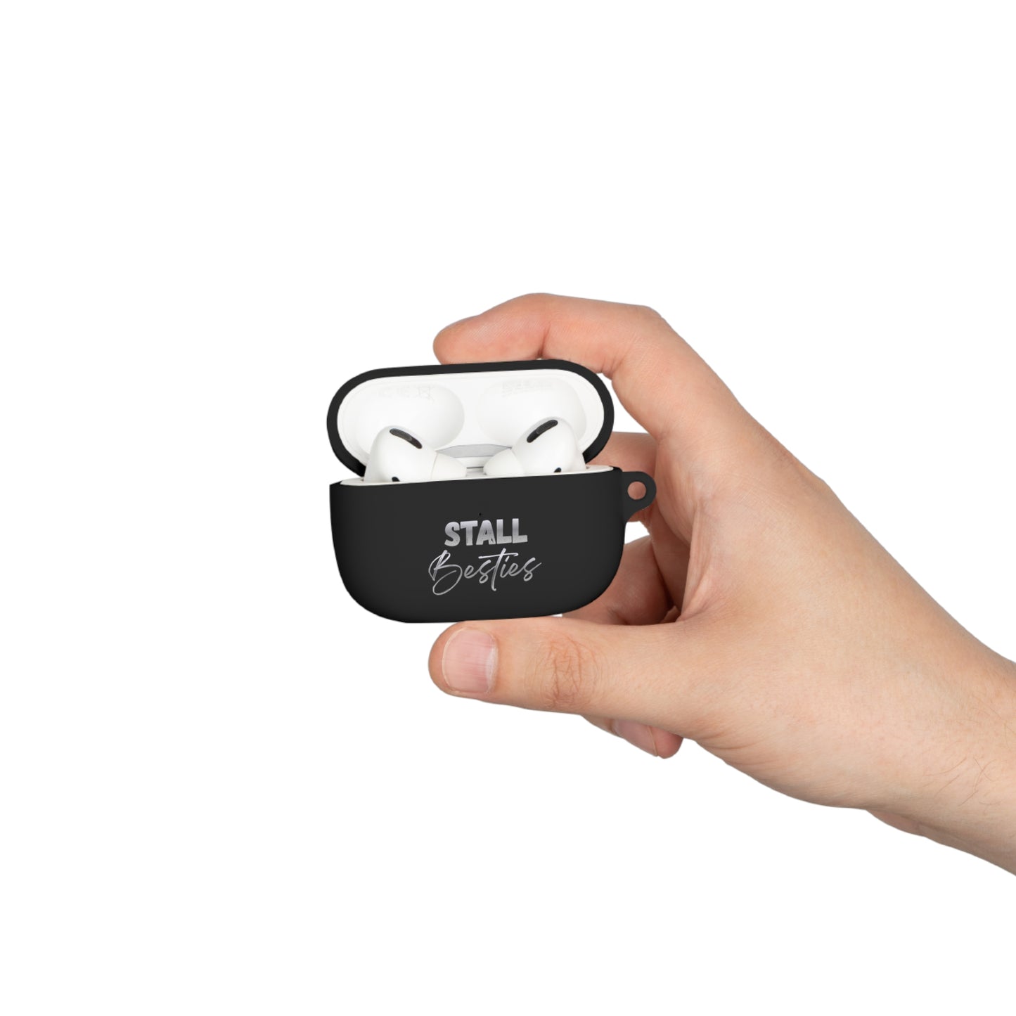 Minimal Personalized AirPods Case Cover — Custom Name Script with Carabiner