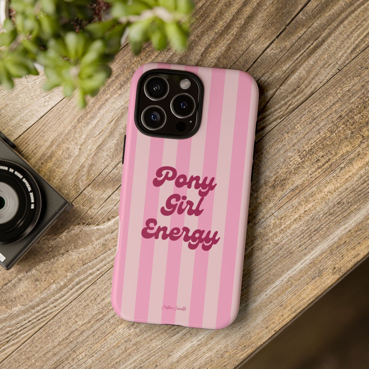 Pony Girl Energy Tough Phone Case — Pink Striped Protective Cover