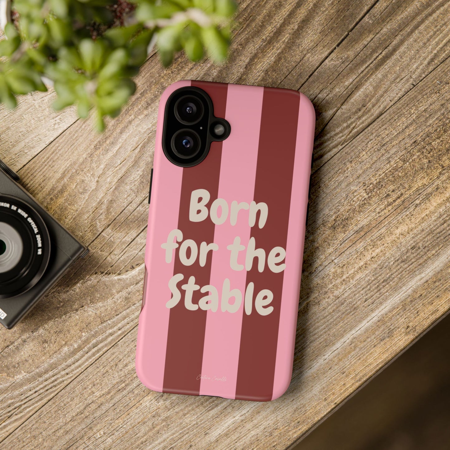 Phone Case — "Born for the Stable" Pink Striped Protective Tough Case