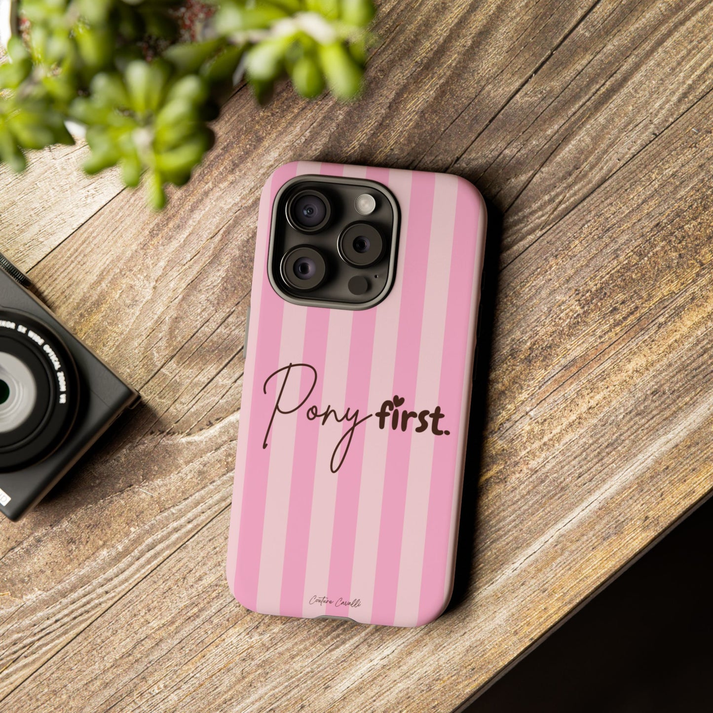 Pony First Phone Case — Pink Striped Tough Case for Horse Lovers