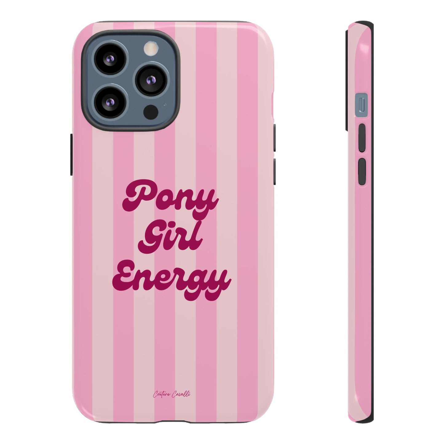 Pony Girl Energy Tough Phone Case — Pink Striped Protective Cover