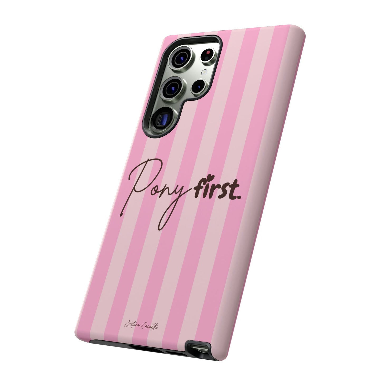 Pony First Phone Case — Pink Striped Tough Case for Horse Lovers