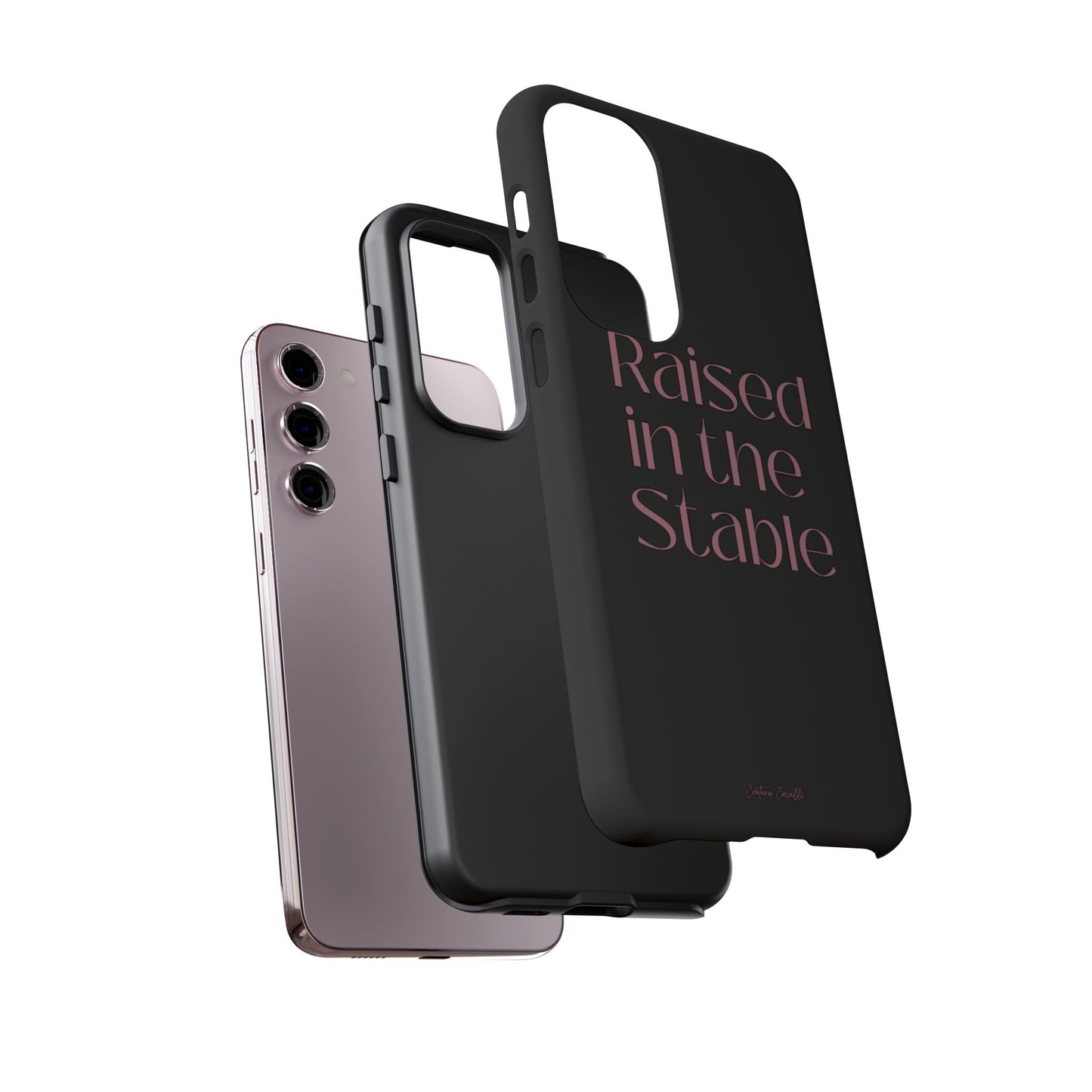Raised in the Stable Phone Case — Black Protective Tough Case with Pink Script