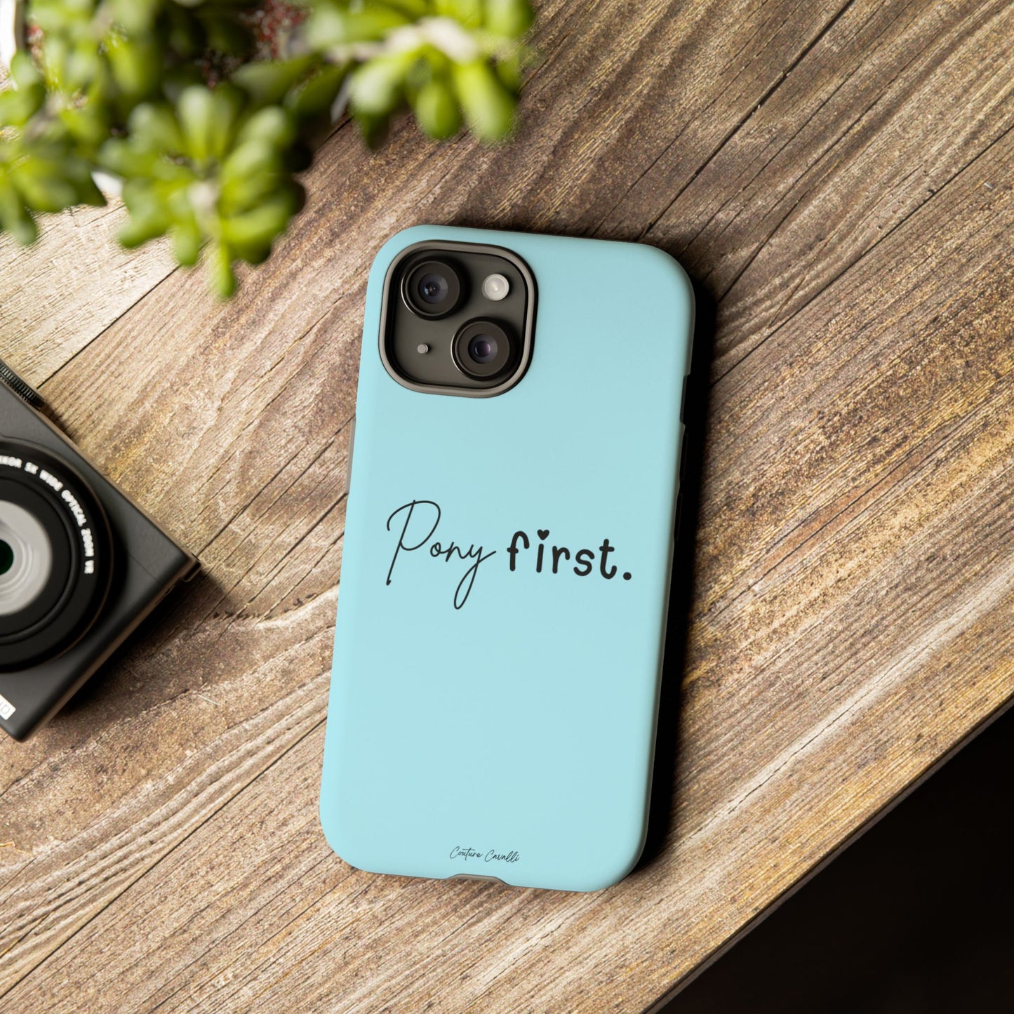 Pony First Phone Case - Protective Tough iPhone Cover with Minimalist Equestrian Script
