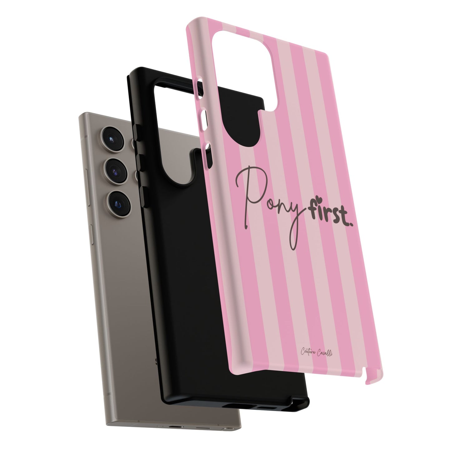 Pony First Phone Case — Pink Striped Tough Case for Horse Lovers