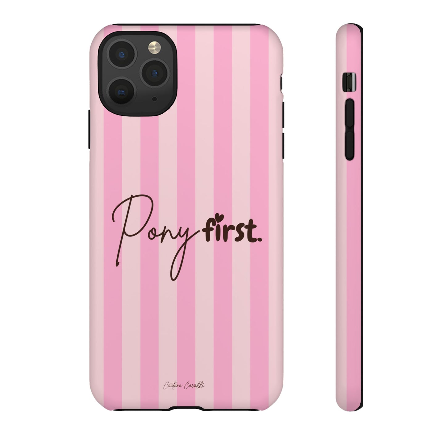 Pony First Phone Case — Pink Striped Tough Case for Horse Lovers
