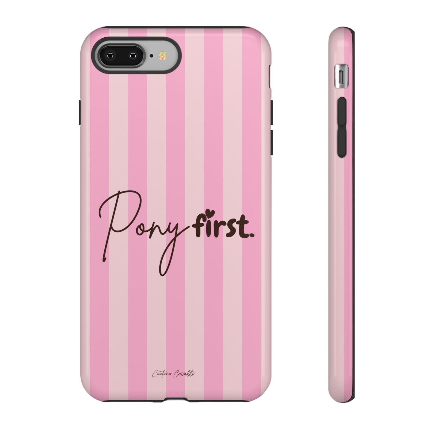 Pony First Phone Case — Pink Striped Tough Case for Horse Lovers