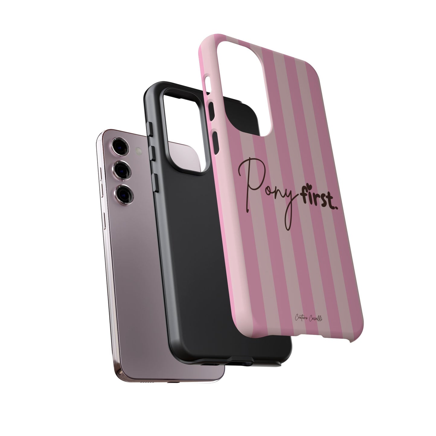 Pony First Phone Case — Pink Striped Tough Case for Horse Lovers