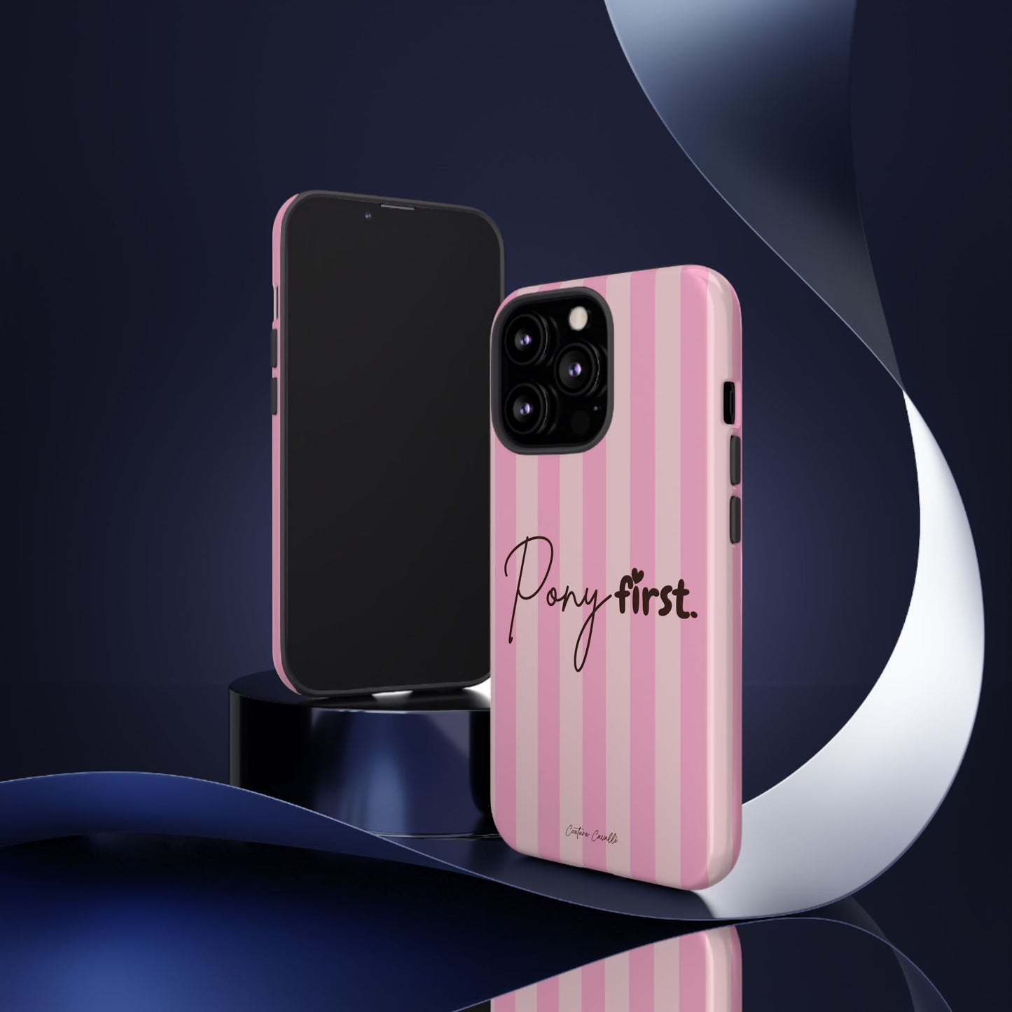 Pony First Phone Case — Pink Striped Tough Case for Horse Lovers