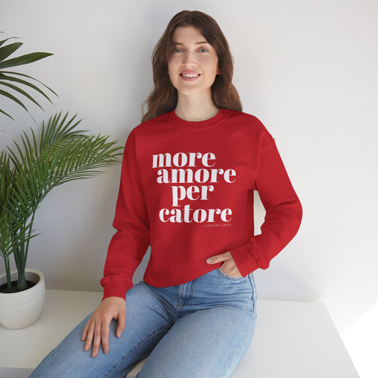 Valentinstag Katzen Sweatshirt „More Amore per Catore“ - Lustiger Cat Lover Pullover Geschenk für Katzenfreunde & Katzenliebhaber
