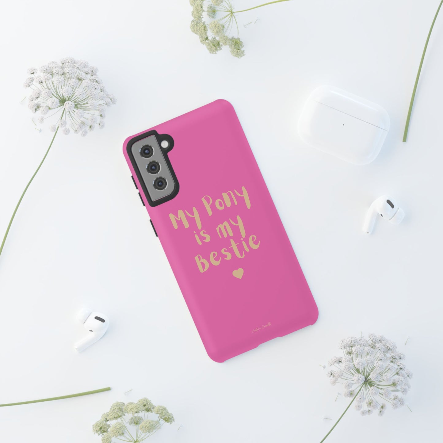 Pink 'My Pony Is My Bestie' Tough Phone Case I Handyhülle I Personalisiert mit Ponynamen