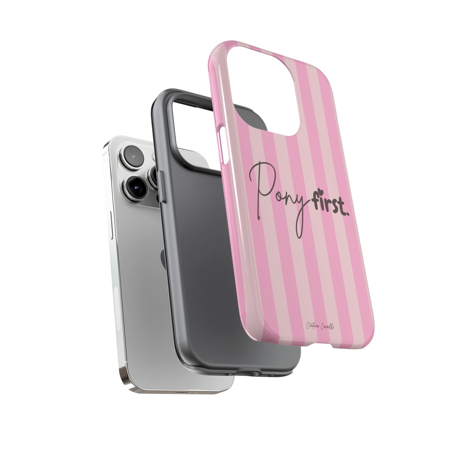 Pony First Phone Case — Pink Striped Tough Case for Horse Lovers