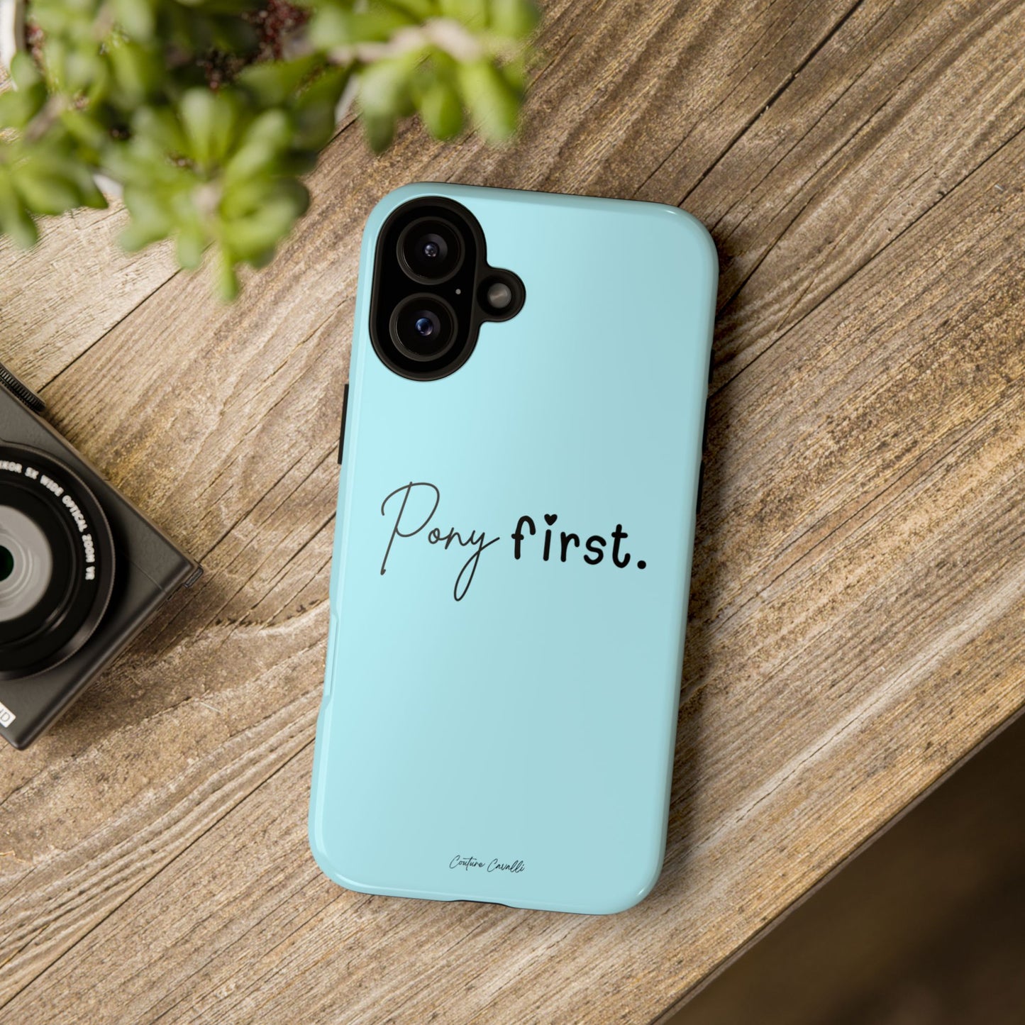Pony First Phone Case - Protective Tough iPhone Cover with Minimalist Equestrian Script