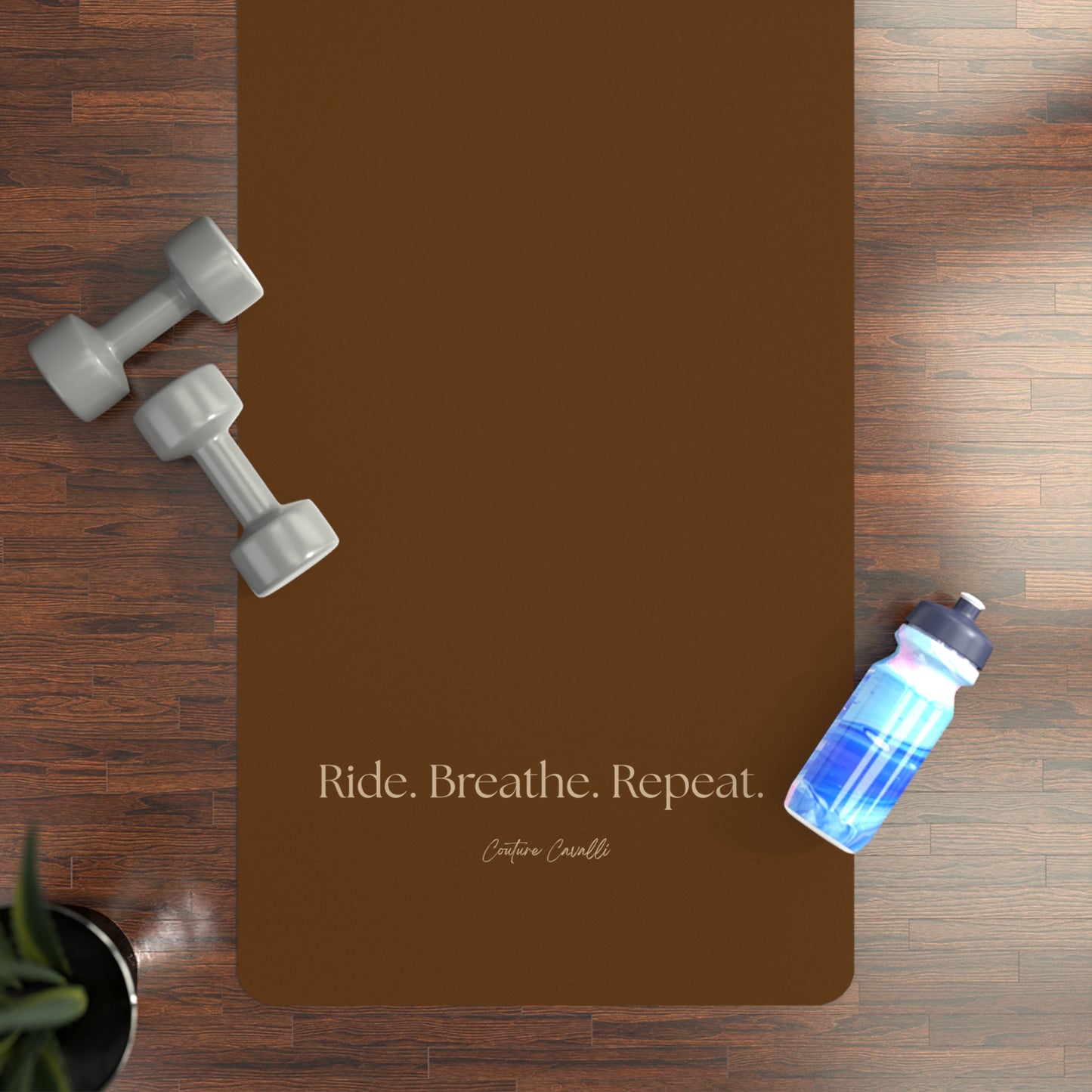 Rubber Yoga Mat — 'Ride. Breathe. Repeat.' Minimal Brown Grip Mat for Cyclists & Yoga