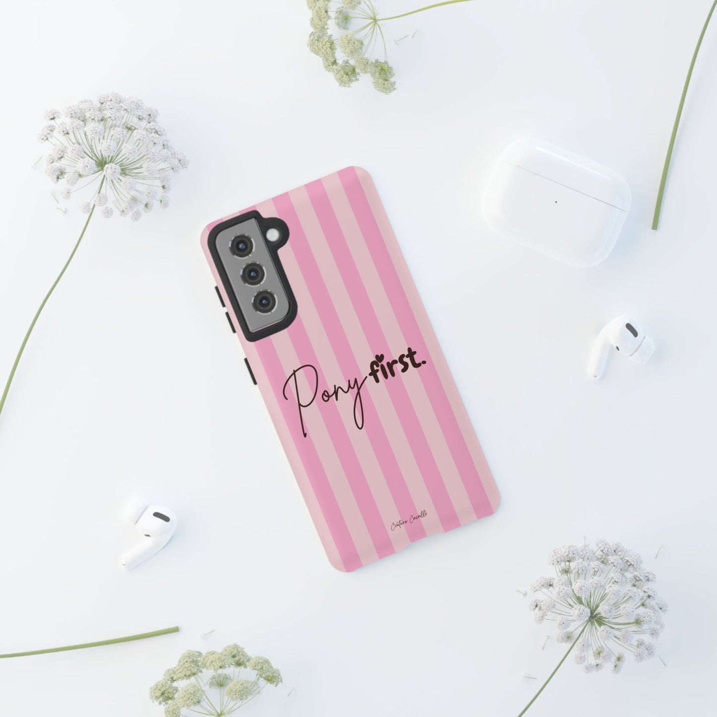 Pony First Phone Case — Pink Striped Tough Case for Horse Lovers