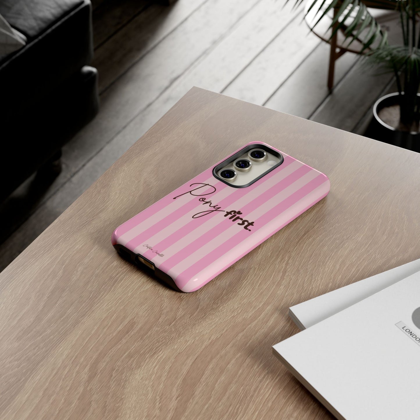 Pony First Phone Case — Pink Striped Tough Case for Horse Lovers