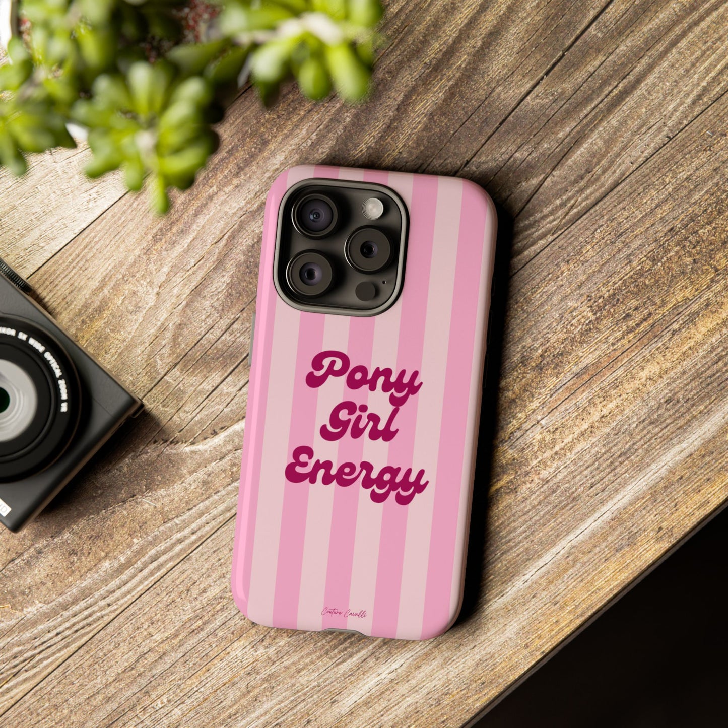 Pony Girl Energy Tough Phone Case — Pink Striped Protective Cover