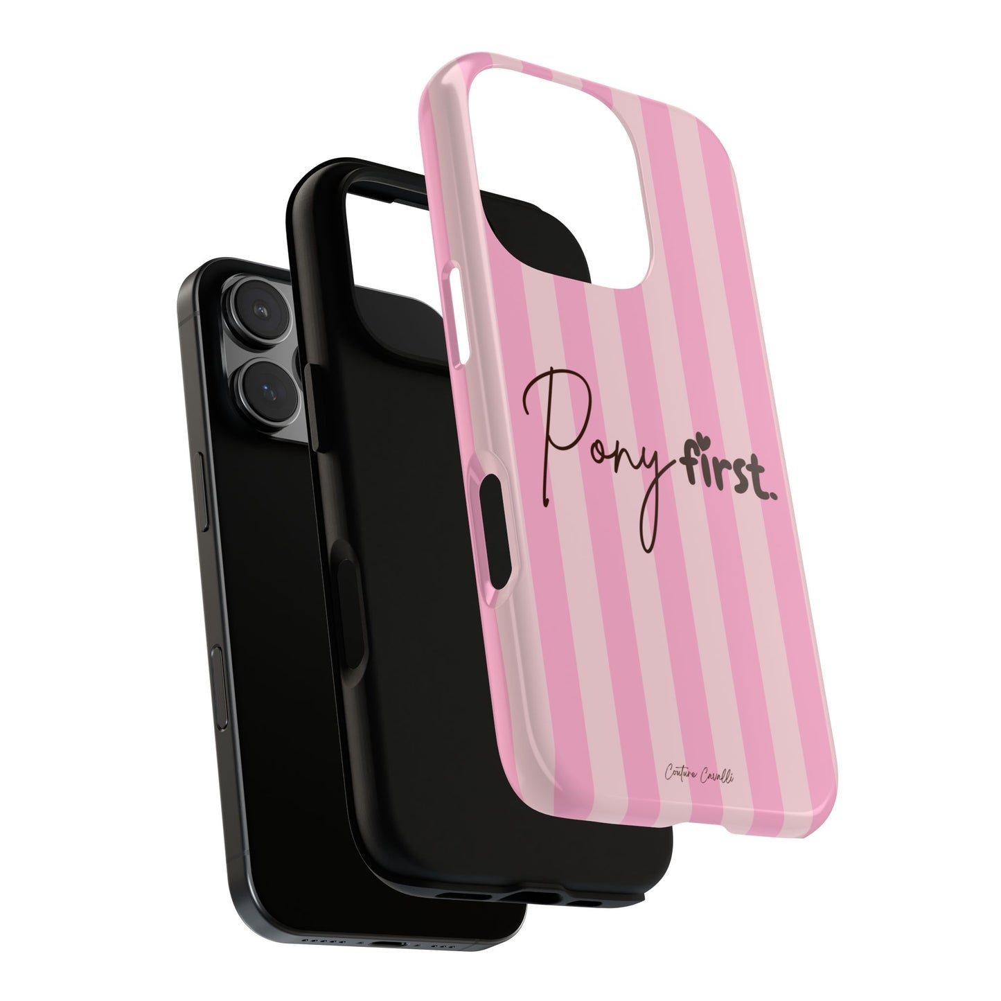 Pony First Phone Case — Pink Striped Tough Case for Horse Lovers