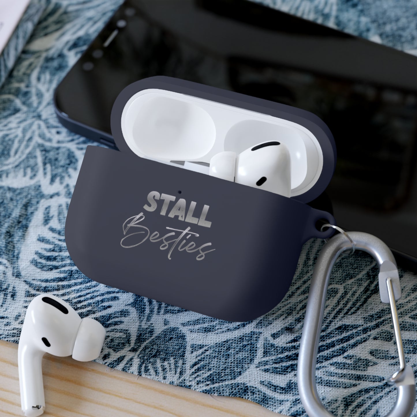 Minimal Personalized AirPods Case Cover — Custom Name Script with Carabiner