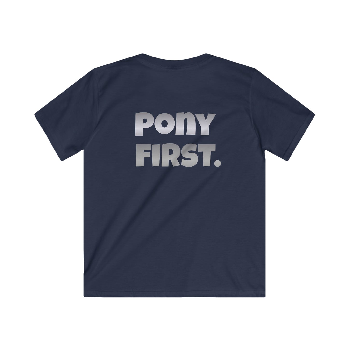 Pony First T Shirt personalisiert mit Ponyname I Reitsport Kinder mit Rückenprint I Geschenk für Reiter Mädchen I Couture Cavalli