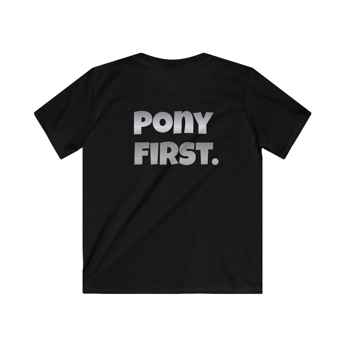 Pony First T Shirt personalisiert mit Ponyname I Reitsport Kinder mit Rückenprint I Geschenk für Reiter Mädchen I Couture Cavalli