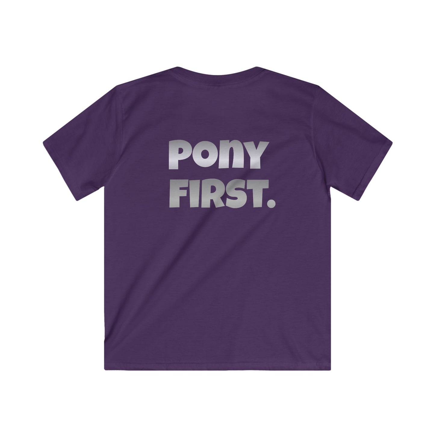 Pony First T Shirt personalisiert mit Ponyname I Reitsport Kinder mit Rückenprint I Geschenk für Reiter Mädchen I Couture Cavalli