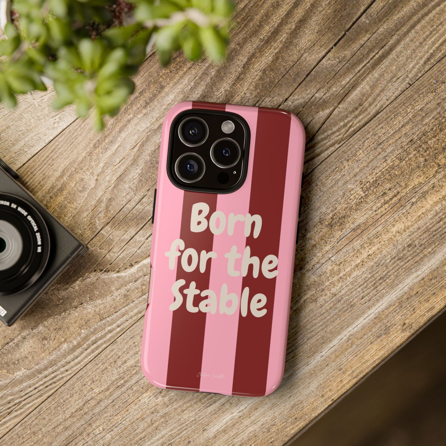 Phone Case — "Born for the Stable" Pink Striped Protective Tough Case
