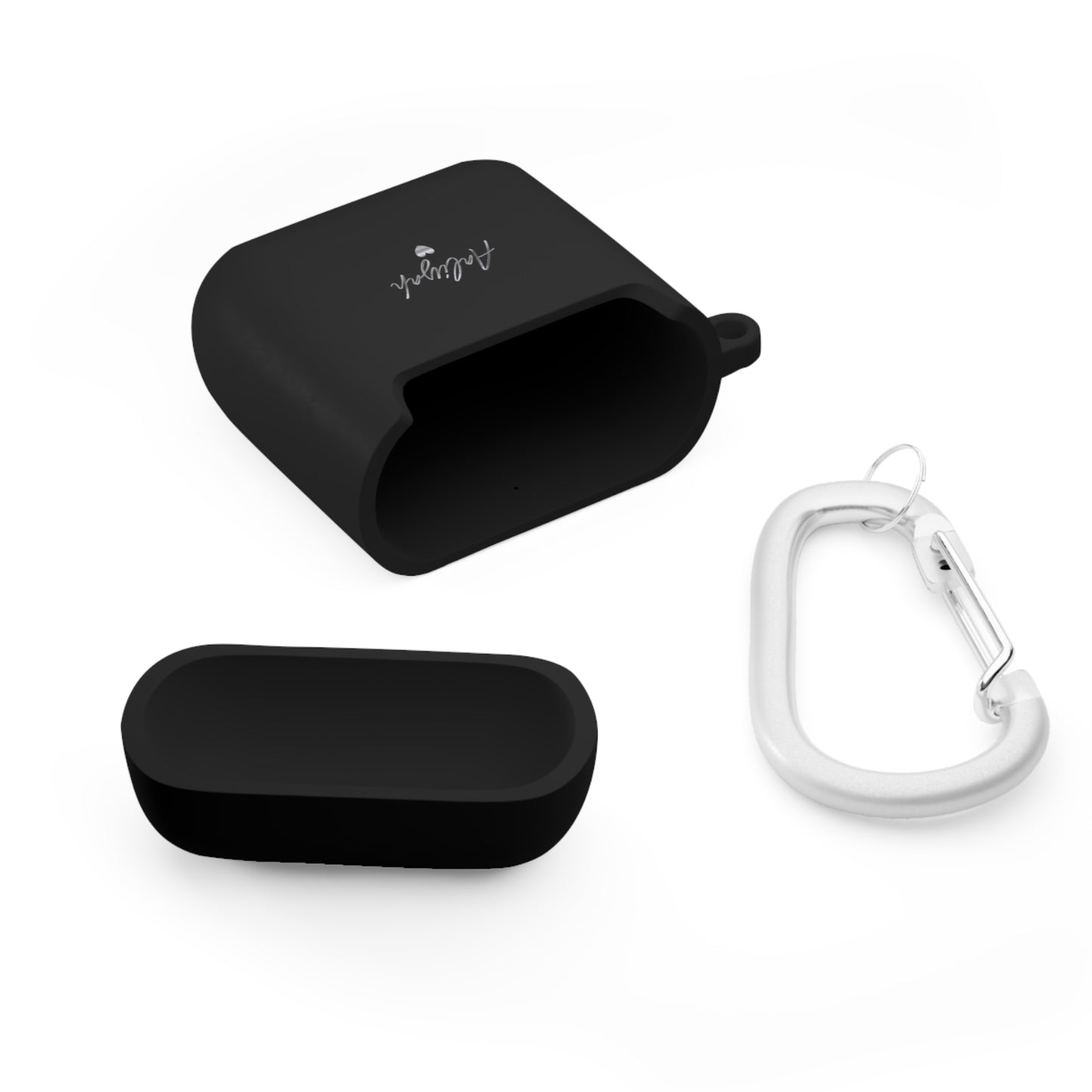 Minimal Personalized AirPods Case Cover — Custom Name Script with Carabiner