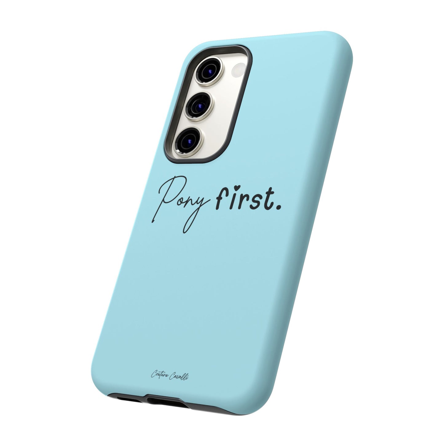Pony First Phone Case - Protective Tough iPhone Cover with Minimalist Equestrian Script