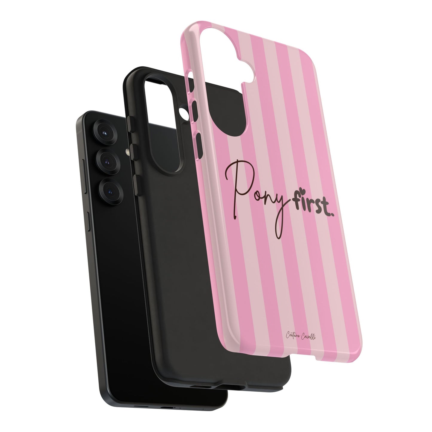 Pony First Phone Case — Pink Striped Tough Case for Horse Lovers