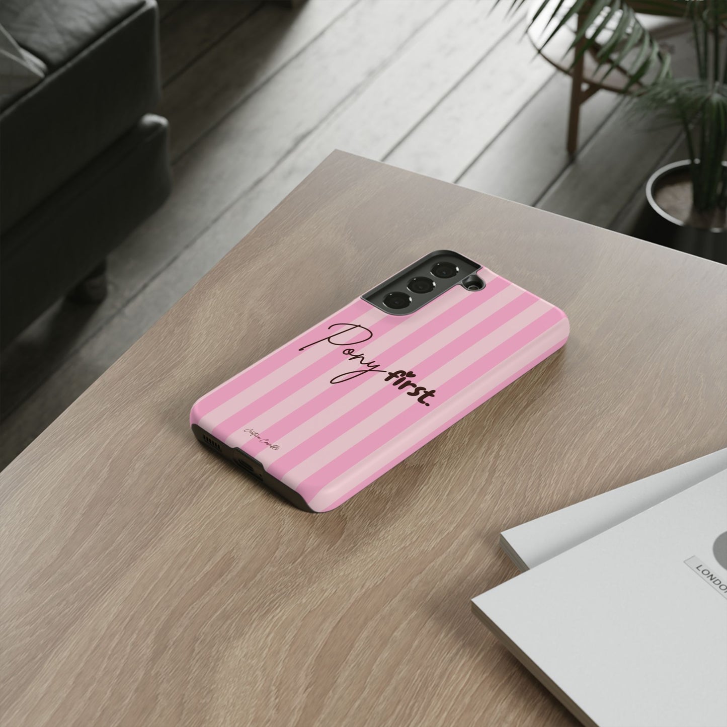 Pony First Phone Case — Pink Striped Tough Case for Horse Lovers