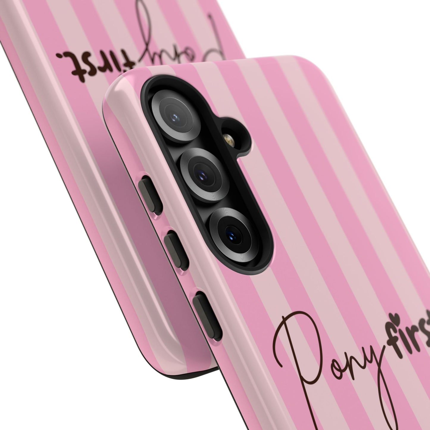 Pony First Phone Case — Pink Striped Tough Case for Horse Lovers