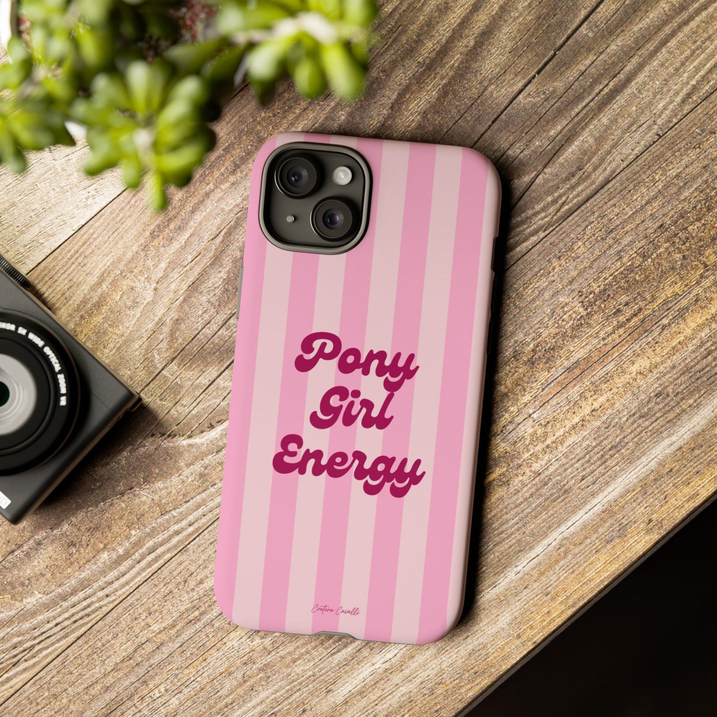 Pony Girl Energy Tough Phone Case — Pink Striped Protective Cover