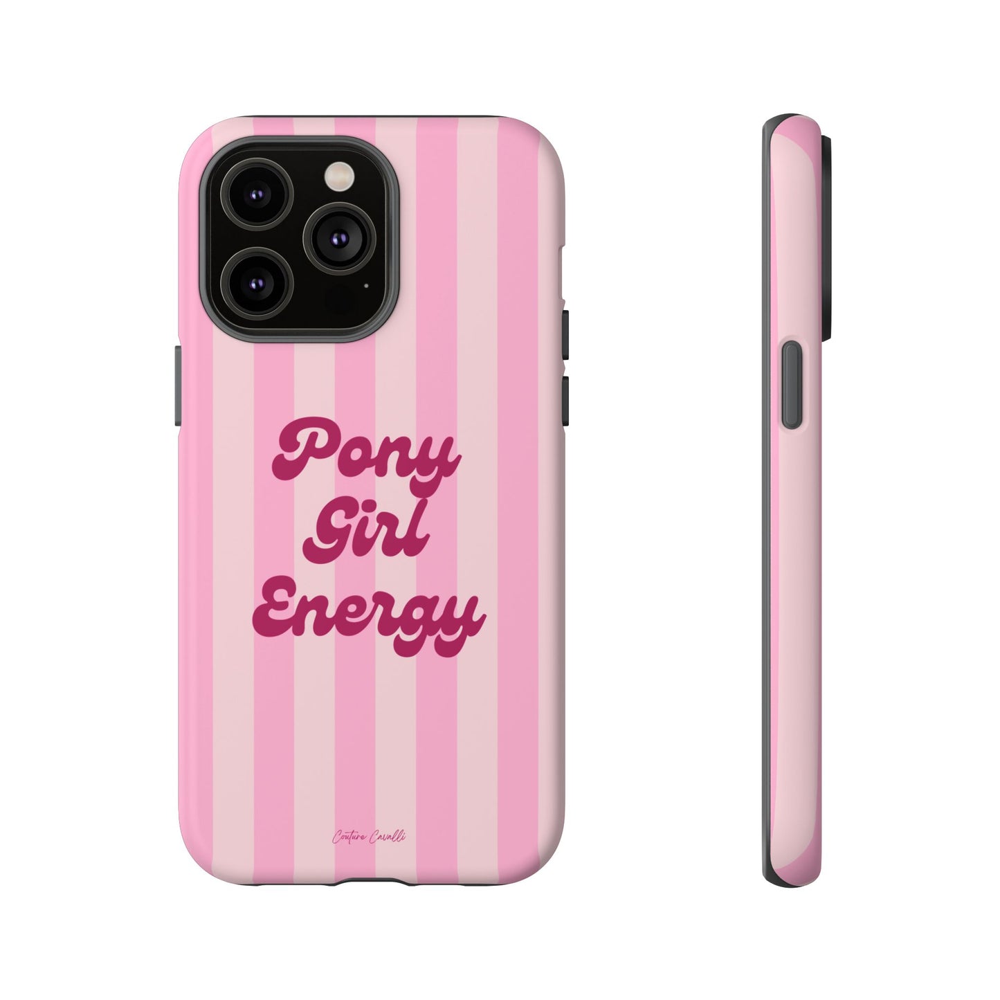 Pony Girl Energy Tough Phone Case — Pink Striped Protective Cover