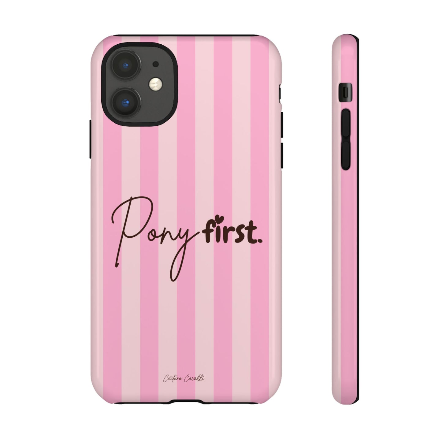 Pony First Phone Case — Pink Striped Tough Case for Horse Lovers