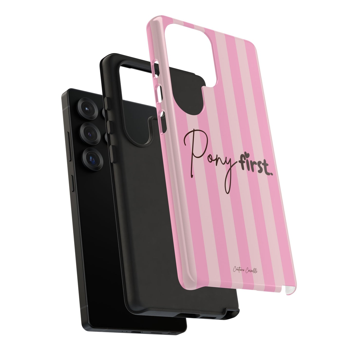 Pony First Phone Case — Pink Striped Tough Case for Horse Lovers