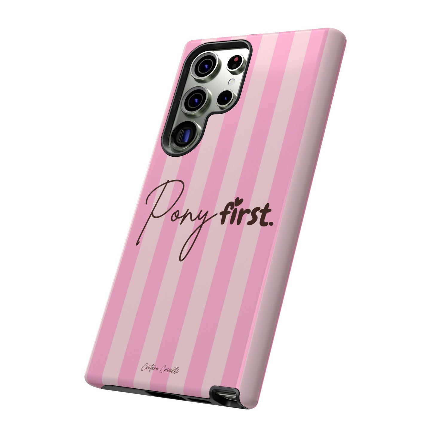 Pony First Phone Case — Pink Striped Tough Case for Horse Lovers